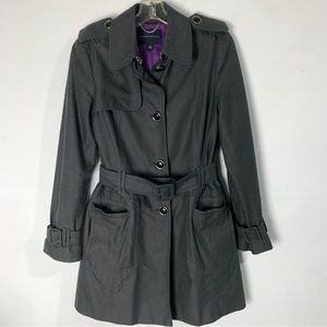 Drk gray Banana REPUBLIC Midi Trench a  purple satin lining beautiful details SM